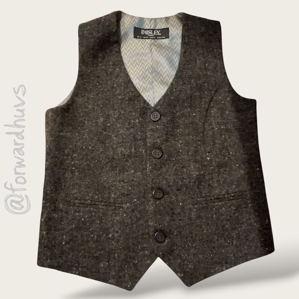 Paisley London Tweed Herringbone Button Front Vest Gray US 4T